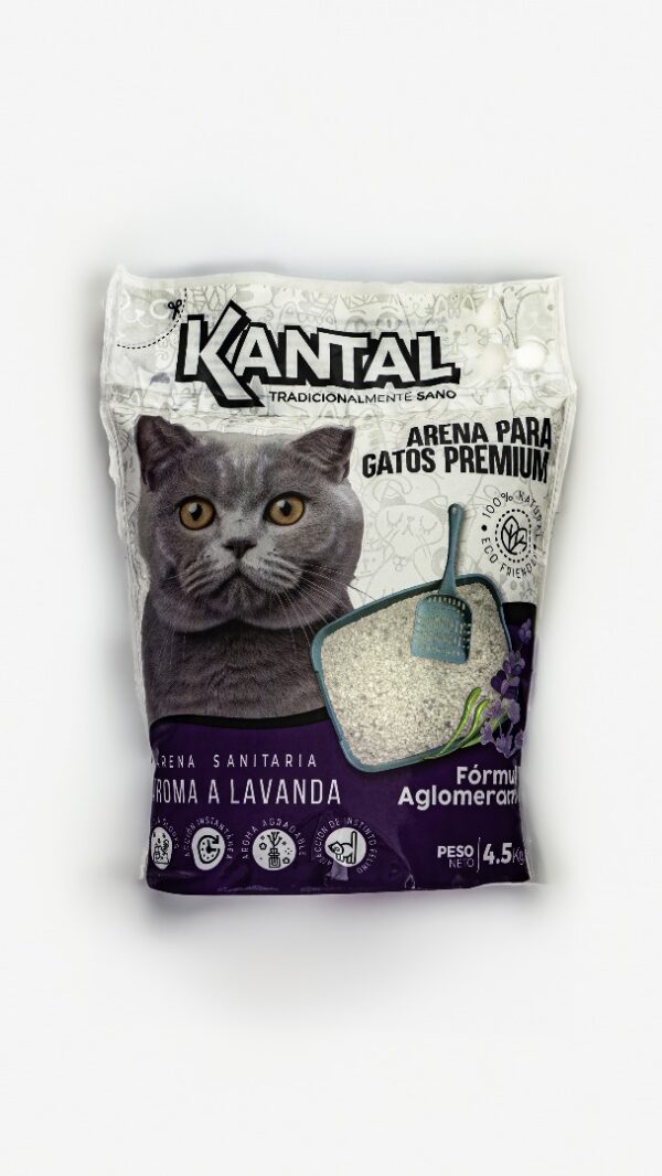 Arena Premium Aglomerante para Gatos Kantal Aroma Lavanda 4.5 Kg - Imagen 1